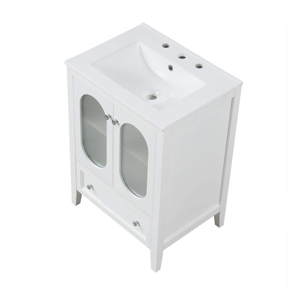 White 24" Freestanding Bathroom Vanity with Ceramic Sink