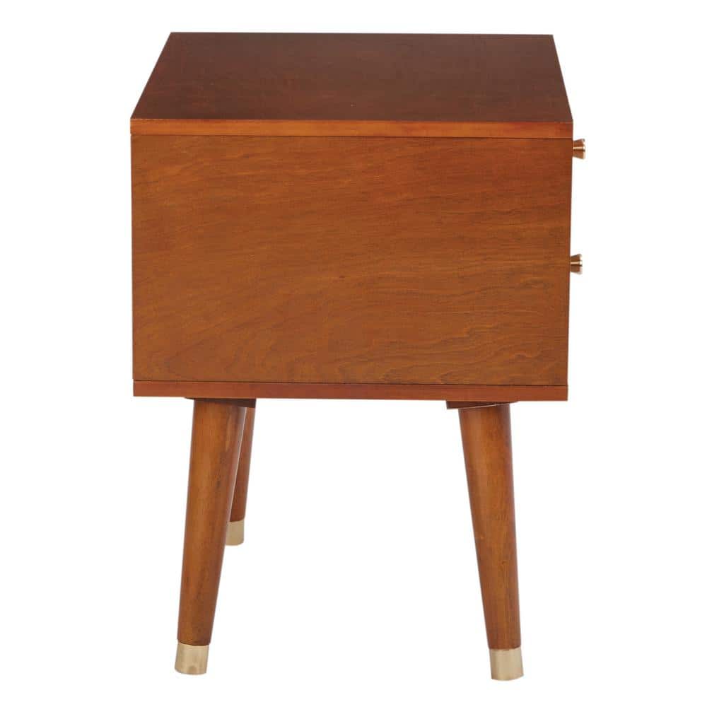 Cupertino Light Walnut Wood and Metal 2-Drawer Side Table