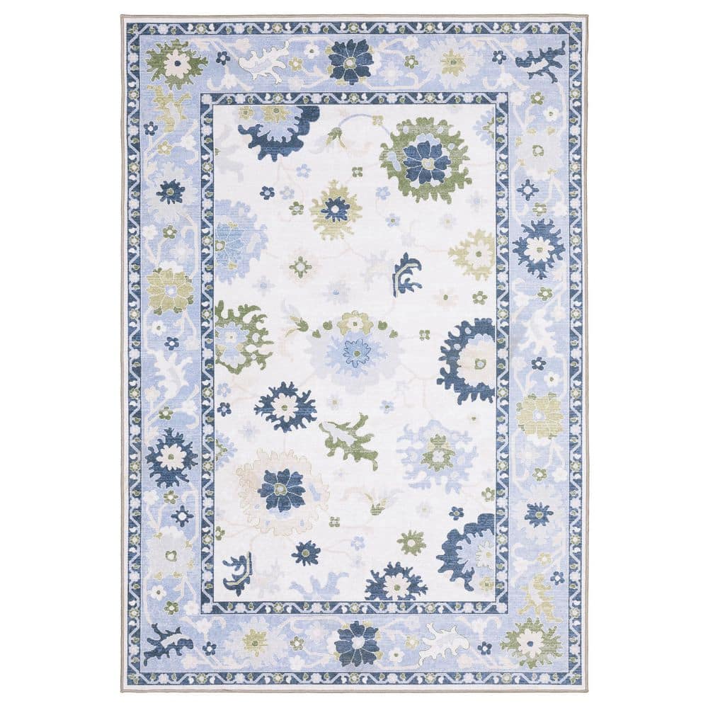 Atlantis White/Blue 4 ft. x 6 ft. Old World Oriental Floral Polyester Machine Washable Indoor Area Rug price history on PriceWatchPro