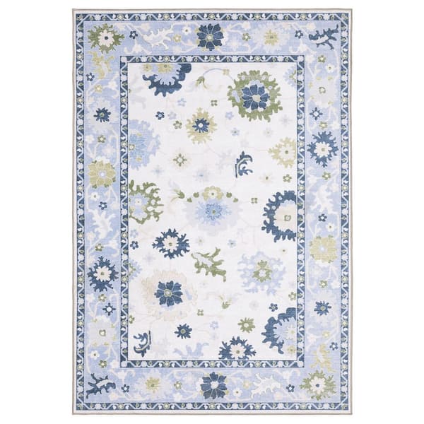 Atlantis White/Blue 5 ft. x 7 ft. Old World Oriental Floral Polyester Machine Washable Indoor Area Rug