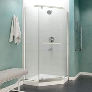 Castle 49 in. W x 72 in. H Hinged Semi-Frameless Neo-Angle Shower Door in Brushed Nickel with Tsunami Guard