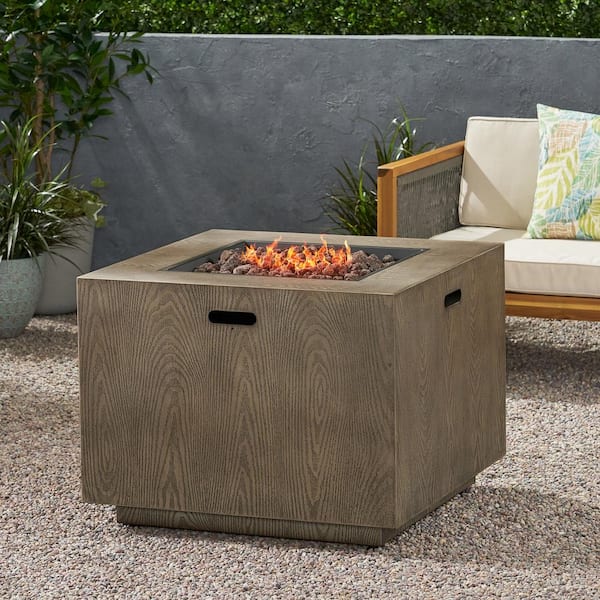 Bellvue Metal Square Propane Brown Outdoor Patio Fire Pit Table