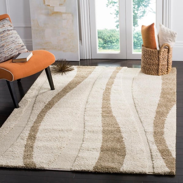 Florida Shag Cream/Dark Brown 5 ft. x 8 ft. Striped Area Rug