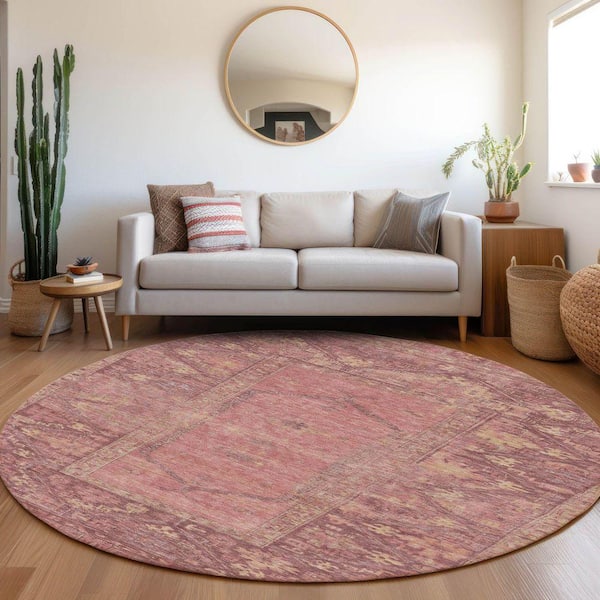 Chantille Machine Washable Indoor/Outdoor Abstract ACN1727 Blush 8 ft. x 8 ft. Round Rug