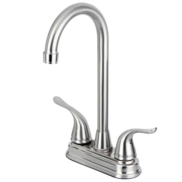 Kingston Brass Yosemite 2-Handle Deck Mount Gooseneck Bar Prep Faucets in Brushed Nickel