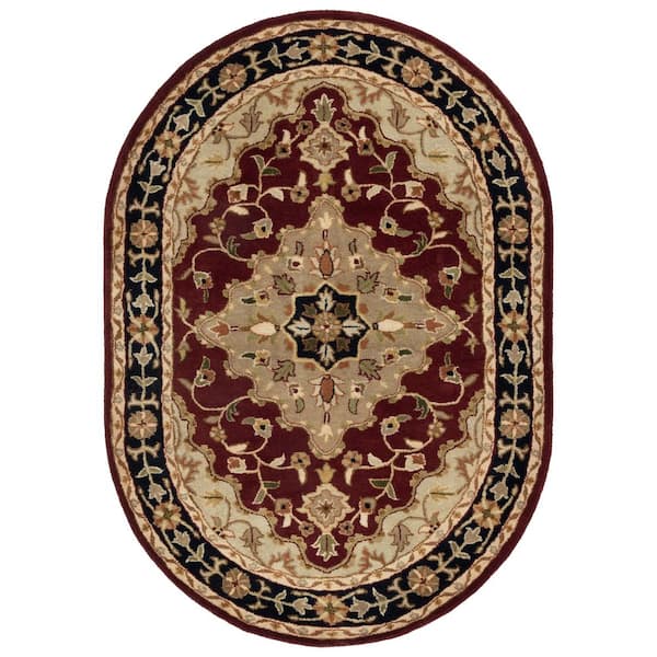 Heritage 5 ft. x 7 ft. Oval Red/Black Medallion Border Area Rug