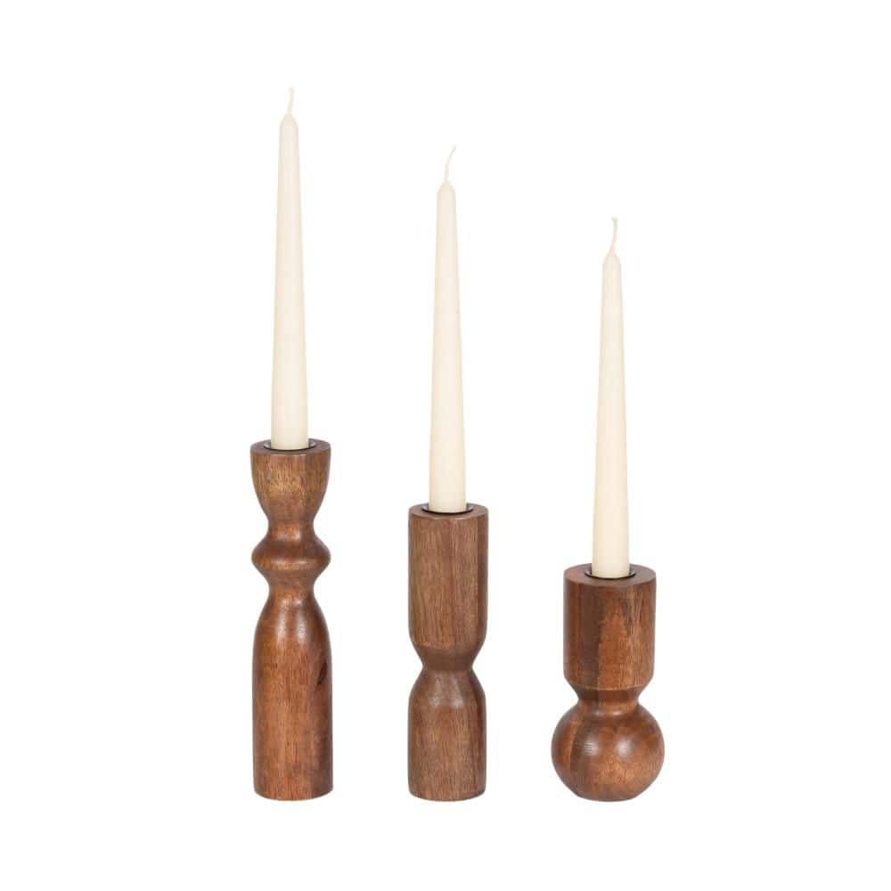 Kate and Laurel Pico Walnut Brown Wood Candle Holder 3-Pack 231454