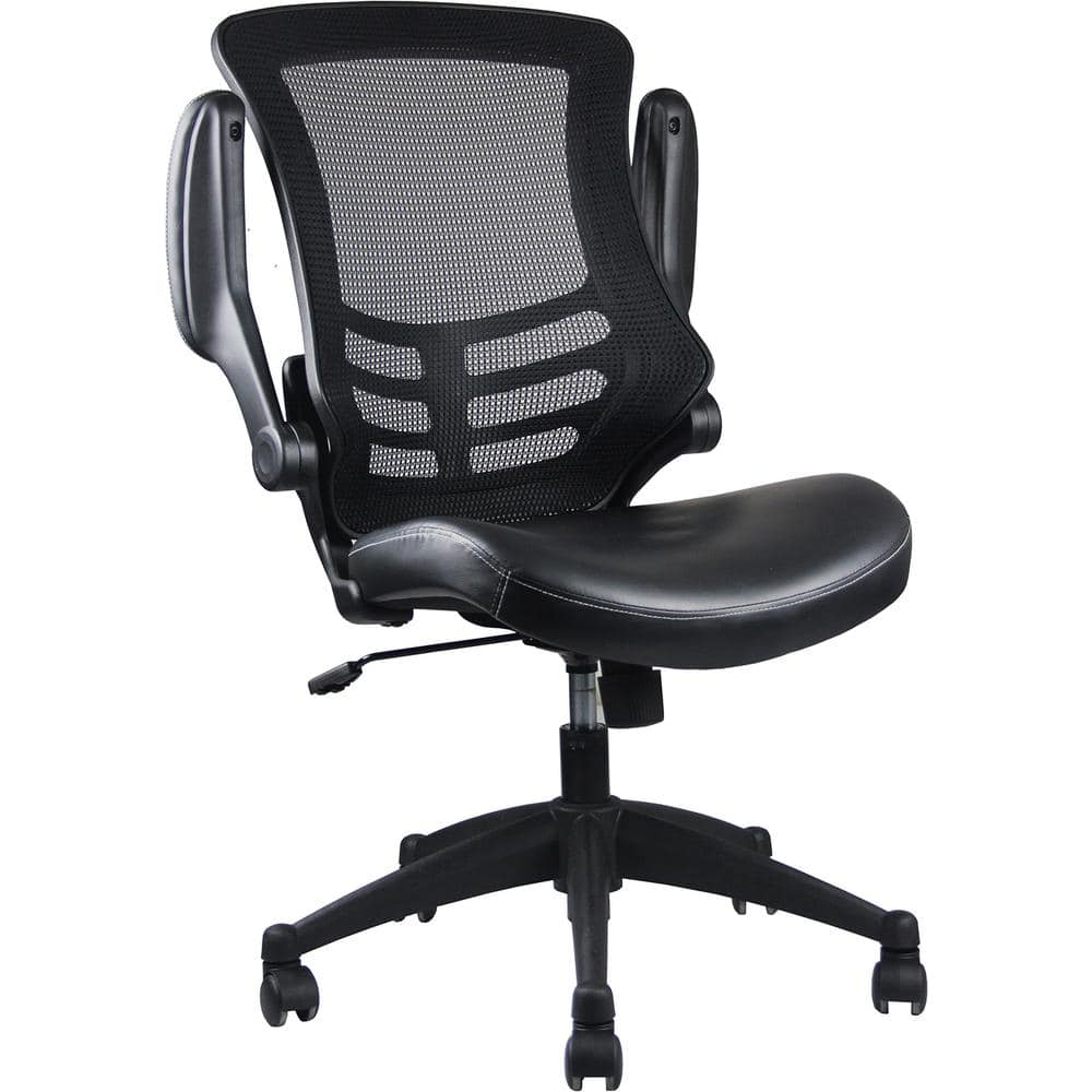 Ergonomic Black Mesh and Leather Task Chair with Adjustable Arms