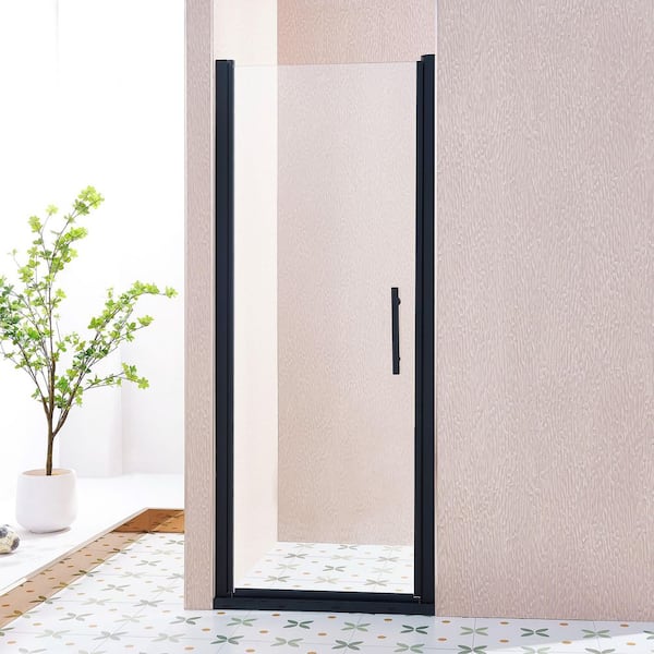 33.5 in. W x 75 in. H Pivot Frameless Swing Shower Doors in Matte Black Finish with Tempered Glass