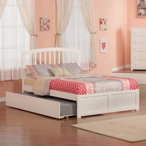 Richmond White Solid Wood Frame Queen Platform Bed with Footboard and Twin XL Trundle