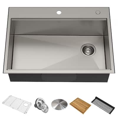 Kore Workstation Drop-In Stainless Steel 30 in. Single Bowl Kitchen Bar Sink with Accessories