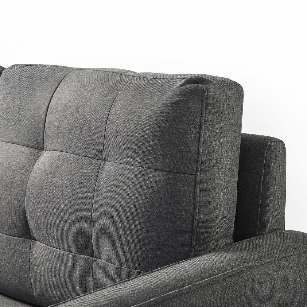 Dark Grey Tufted Fabric Loveseat with Track Arms and Metal Legs