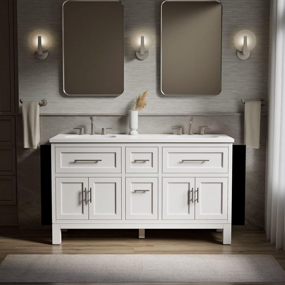 KOHLER Quo 61in. Double Sink Freestanding White Bath Vanity with