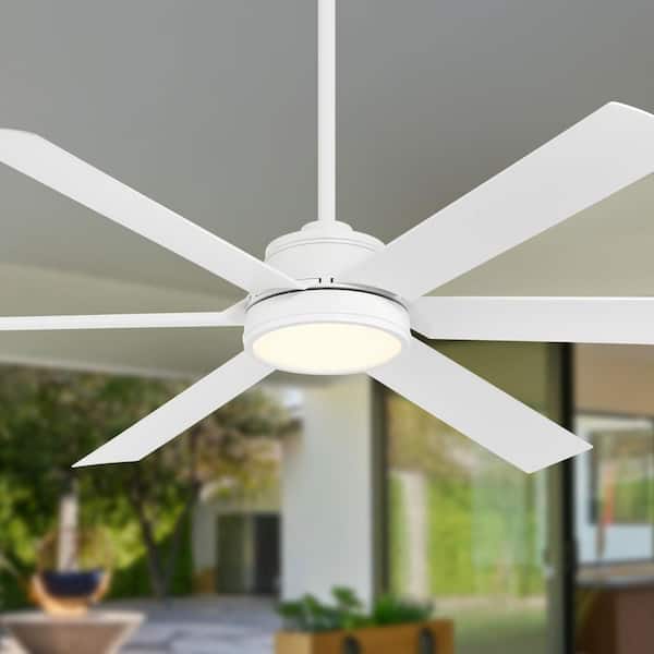 Cairo 65 in. Smart Indoor Outdoor Flat White Low Profile Ceiling Fan with Integrated LED, Remote Control Included