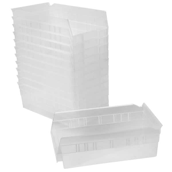 30130 Plastic Stackable Shelf Bins, 12 in. x 6-1/2 in. x 4 in. Clear, 12-Pack