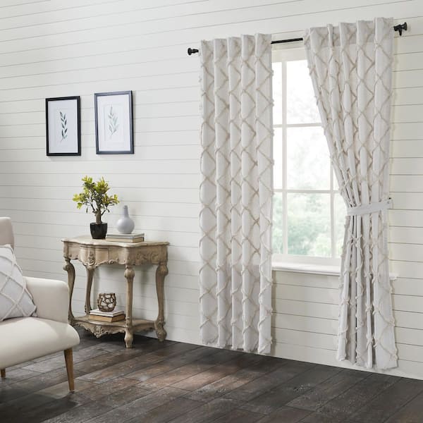VHC BRANDS Frayed Lattice 40 in W x 84 in L Light Filtering Rod Pocket Window Panel Oatmeal Pair