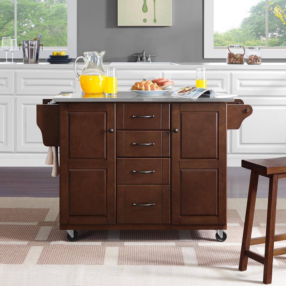 Mahogany and Stainless Steel Kitchen Cart with Spice Rack