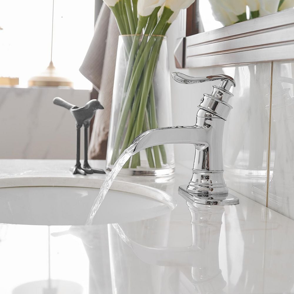 Polished Chrome Single-Handle Waterfall Bathroom Faucet