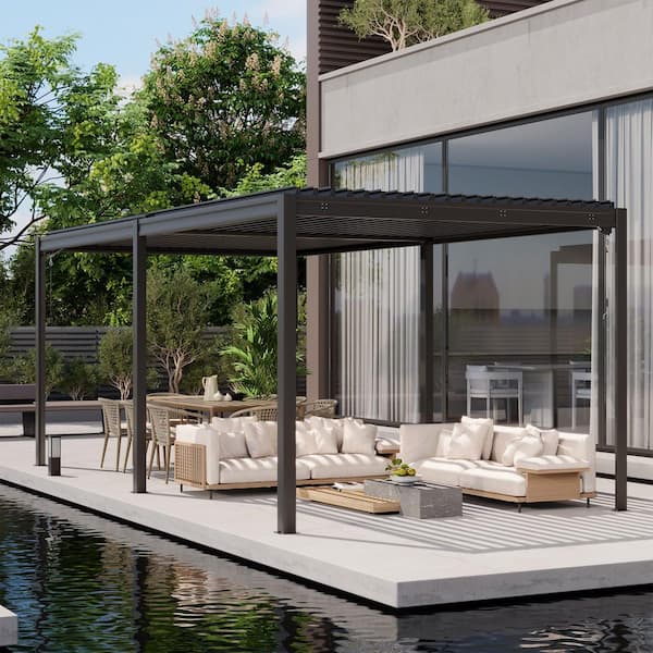 10 ft. x 20 ft. Gray Aluminum Frame Outdoor Patio Louvered Pergola with Adjustable Shade Roof