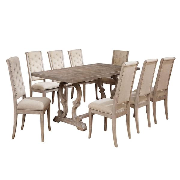 William's Home Furnishing Patience 9-Piece Dining Table Set in Rustic Natural Tone Finish