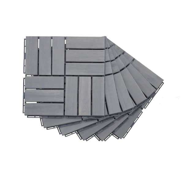 Siavonce 30-piece Interlocking Deck Tiles Checker Pattern, 12 in. x 12 in. Square Light Gray Acacia Hardwood Outdoor Flooring
