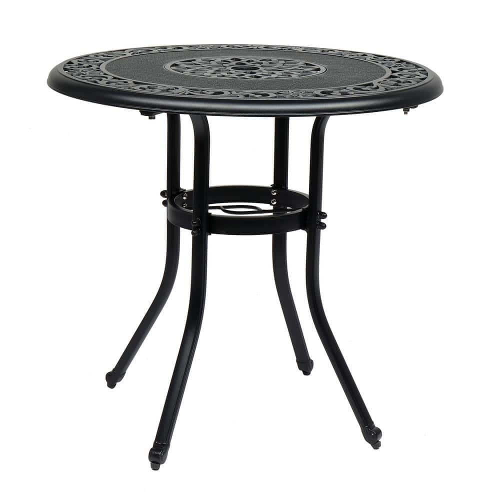 Black Cast Aluminum Round Outdoor Dining Table, 32"