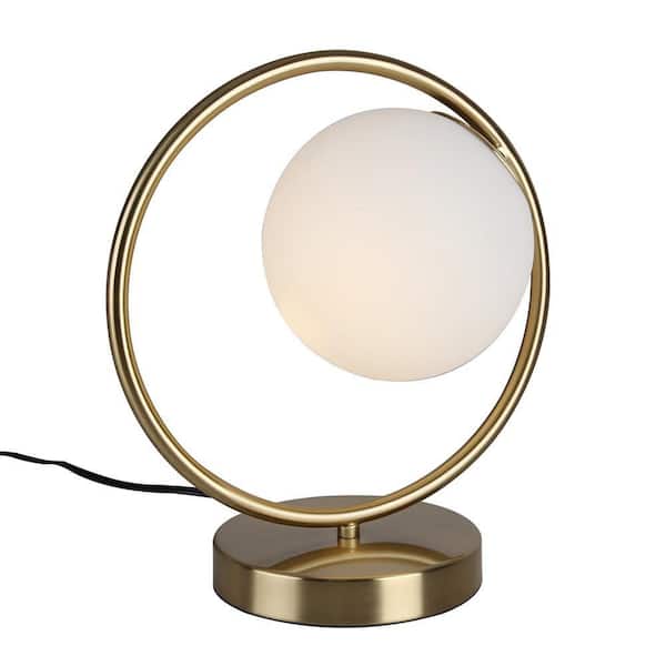 Contemporary H 11.8in. 1 Light Opal Acrylic globe Dimmable Gold Bedside lamp Modern Table lamp with Rotary Dimmer