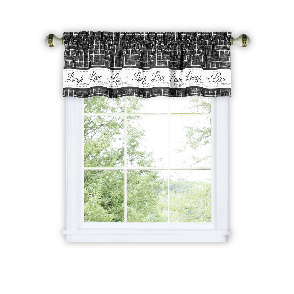 Charcoal and White Polyester Rod Pocket Valance with Inspirational Words