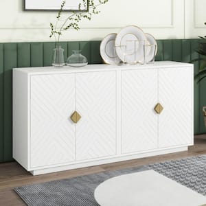 Light Luxury White MDF 60 in. Sideboard with Adjustable Shelves, Gold Triangular Handles