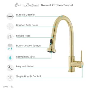 Nouvet Single-Handle Pull Down Sprayer Kitchen Faucet in Brushed Gold