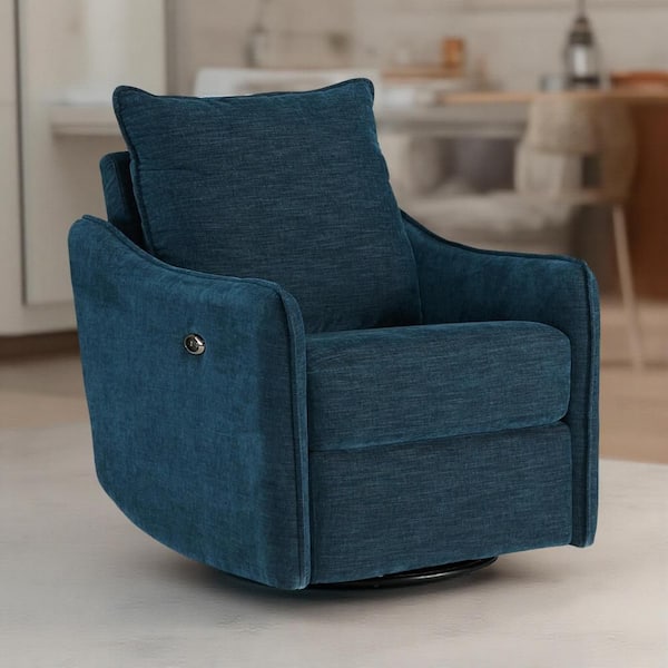 Bradley Dark Blue Polyester swivel Power Recliner Chair with Pillow Top