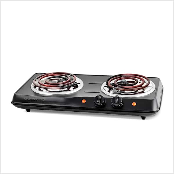 OVENTE 5.7 in. and 6 in. Black Double Hot Plate Burner Electric Stove with Adjustable Temperature Control