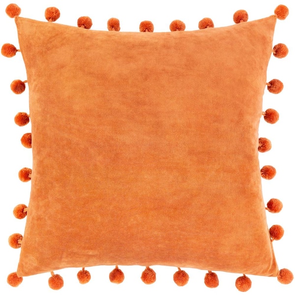 Artistic Weavers Galini Burnt Orange Velvet Pom Pom Polyester Fill 20 in. x 20 in. Decorative Pillow
