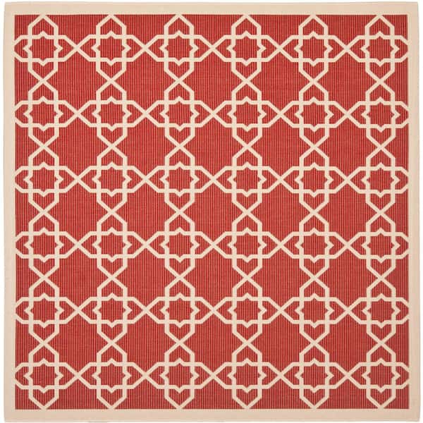 SAFAVIEH Courtyard Red/Beige 7 ft. x 7 ft. Square Border Indoor/Outdoor Patio  Area Rug