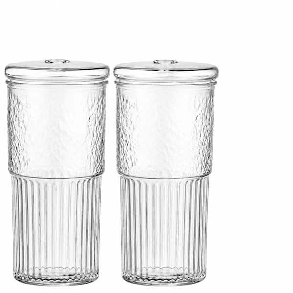 22 oz Clear High Borosilicate Glass Tumbler Cup Set with Lid and Straw Hammered Pattern Pack of 2