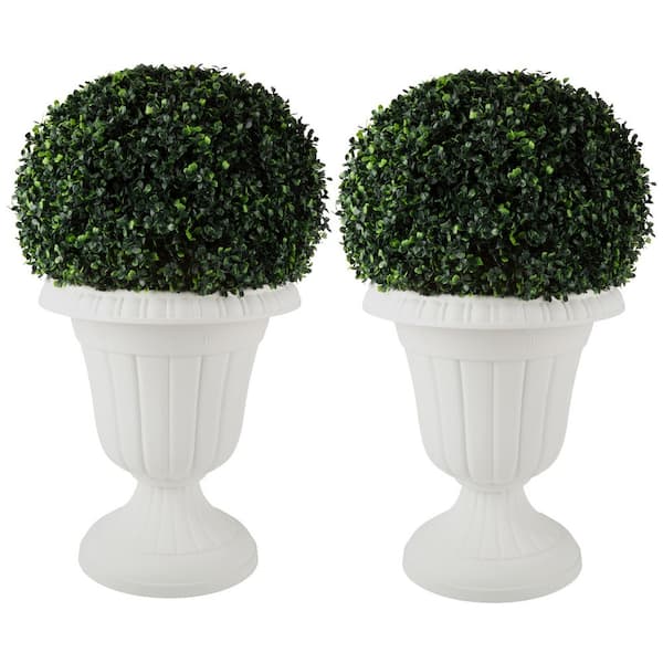 16 in. W x 18 in. H-in. Plastic Urn Planter 2-Pack, White