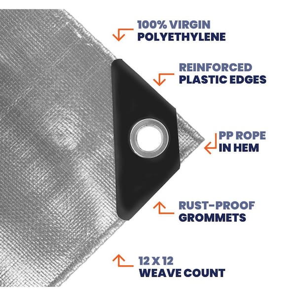 40 ft. x 60 ft. Silver/Black 7 Mil Heavy Duty Polyethylene Tarp, Waterproof, UV Resistant, Rip and Tear Proof