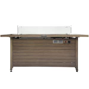 59 in. x 21 in. Rectangle Extruded Steel Propane Fire Table with Wind Glass, Cover and Lid-Natural Wood Look
