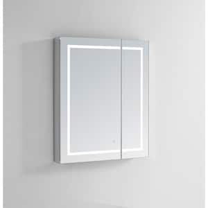 Royale Plus 30 in W x 30 in. H Recessed or Surface Mount Medicine Cabinet with Bi-View Door,LED Lighting,Mirror Defogger