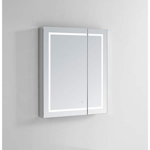 Aquadom Royale Plus 30 in W x 30 in. H Recessed or Surface Mount Medicine Cabinet with Bi-View Door,LED Lighting,Mirror Defogger