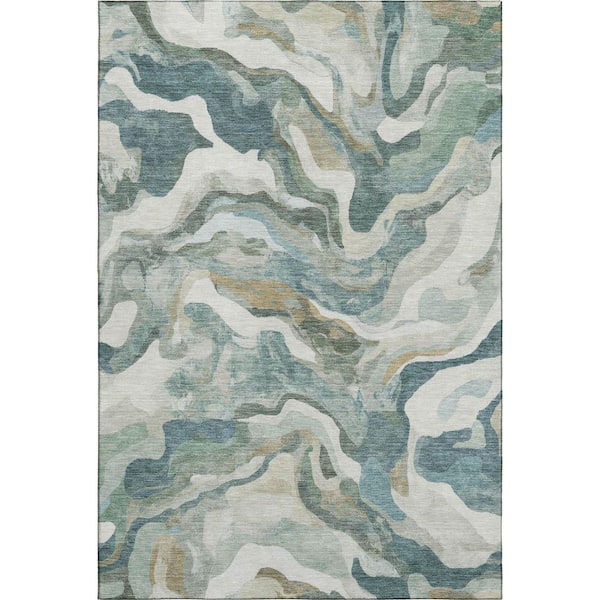 Mayfield Premium Machine Washable Abstract AMF2162 Teal 5 ft. x 7 ft. 6 in. Area Rug