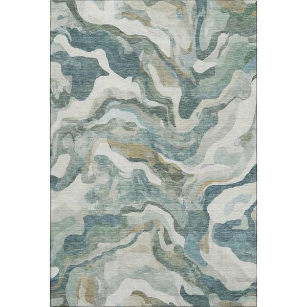 Mayfield Premium Machine Washable Abstract AMF2162 Teal 9 ft. x 12 ft. Area Rug