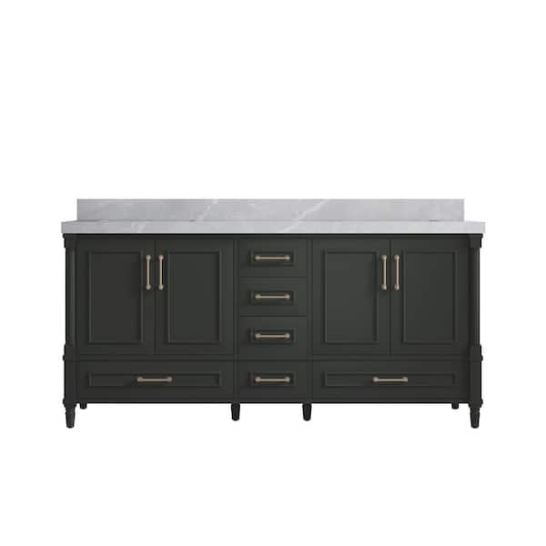 Willow Collections Hudson 72 in. Double Sink Freestanding Black Top Bath Vanity with Pearl Gray Quartz Top Unassembled