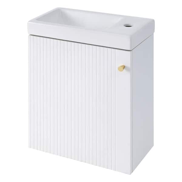 Unbranded 16 in. W. x 8.7 in. D x 20.5 in. H Single Sink Wall-Mounted Bath Vanity in White with White Ceramic Top