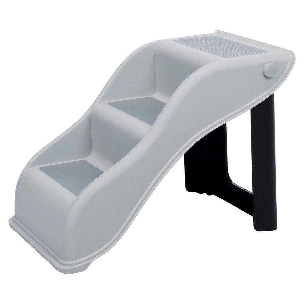 Gray Lightweight Collapsible 3-Step Pet Stairs with Non-Slip Treads