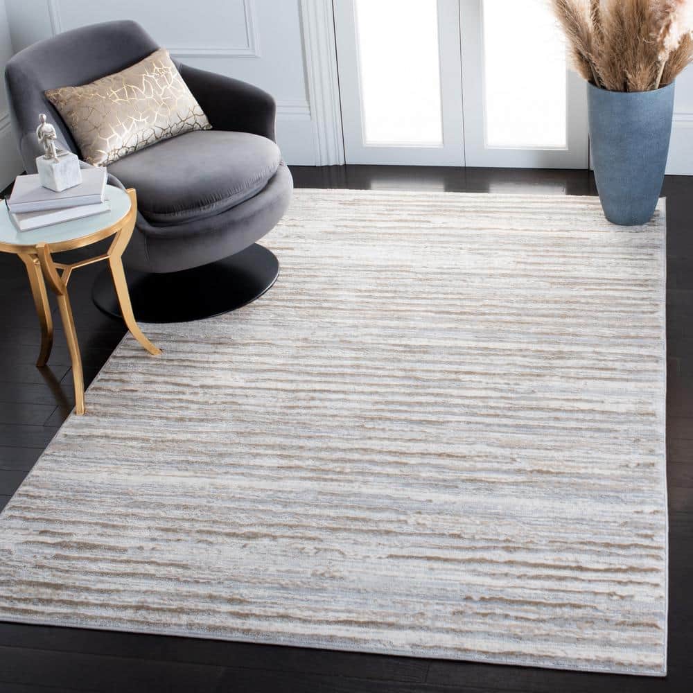 Hand-Knotted Gray Abstract Cotton Synthetic Rug, 5-5 X 7-7