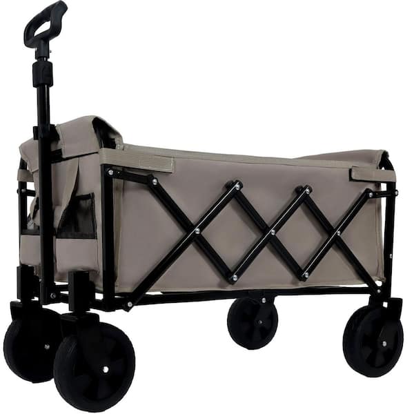2 cu. ft. Steel Expandable Dual-Layer Utility Wagon Garden Cart in Beige