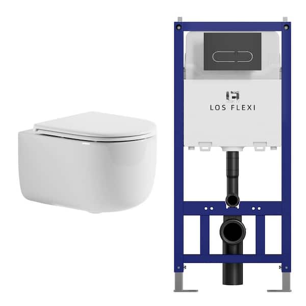 In-Wall Toilet with Concealed Tank, White Round Bowl 0.8/1. 6GPF Dual Flush, Rimless Tornado Flush, Push Plate Included