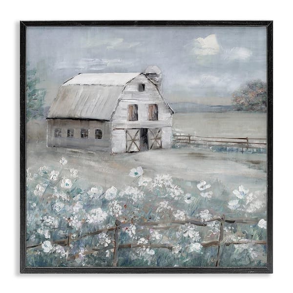 Stupell Industries Traditional Barn and Meadow by Sally Swatland Black Framed Nature Giclee Art Print 24 in. x 24 in.