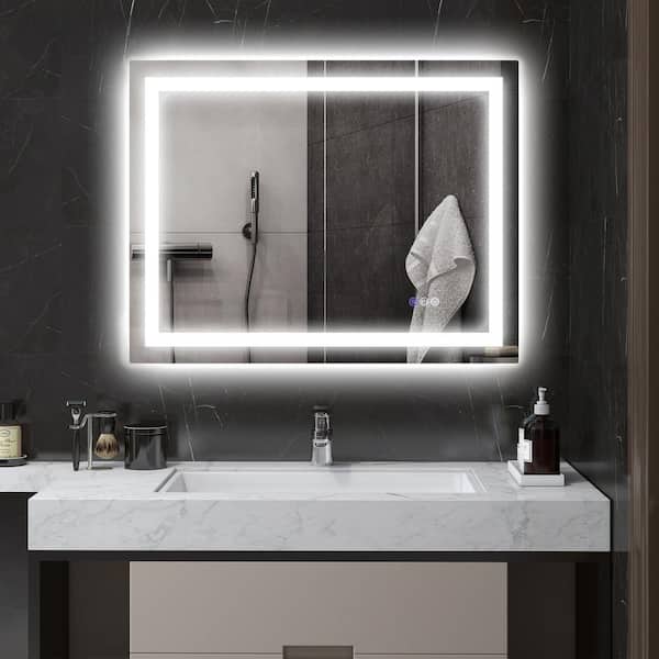 35.4 in. W x 27.6 in. H Rectangular Frameless Wall-Mount Bathroom Vanity Mirror Anti-Fog Dimmable Lighted LED Mirror
